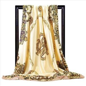 Scarf silky-feel warm tones cream, taupe, gold, and silver